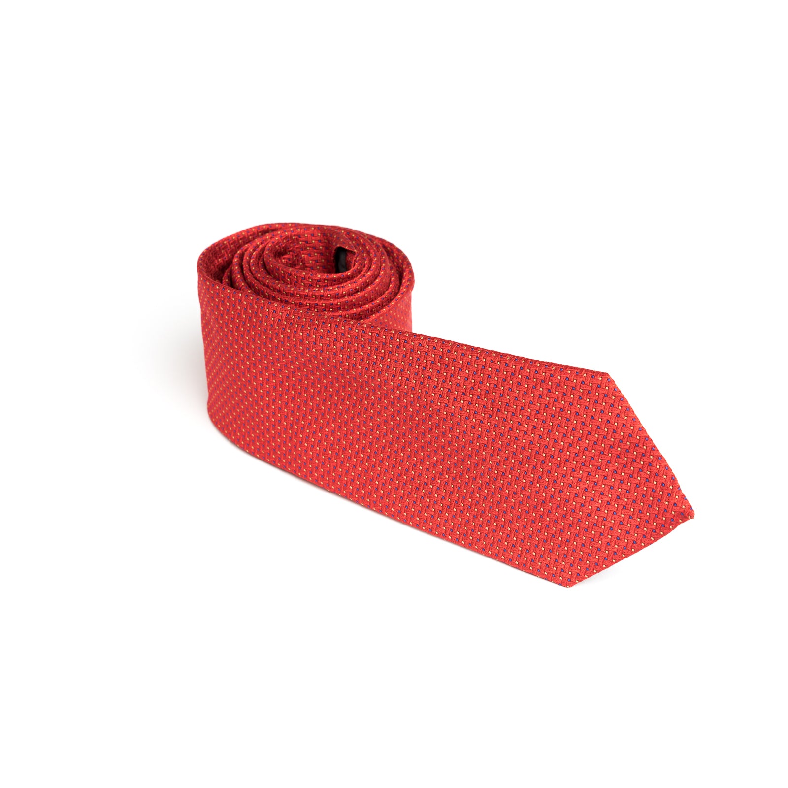 Cravata rosie cu puncte albastre si galbene