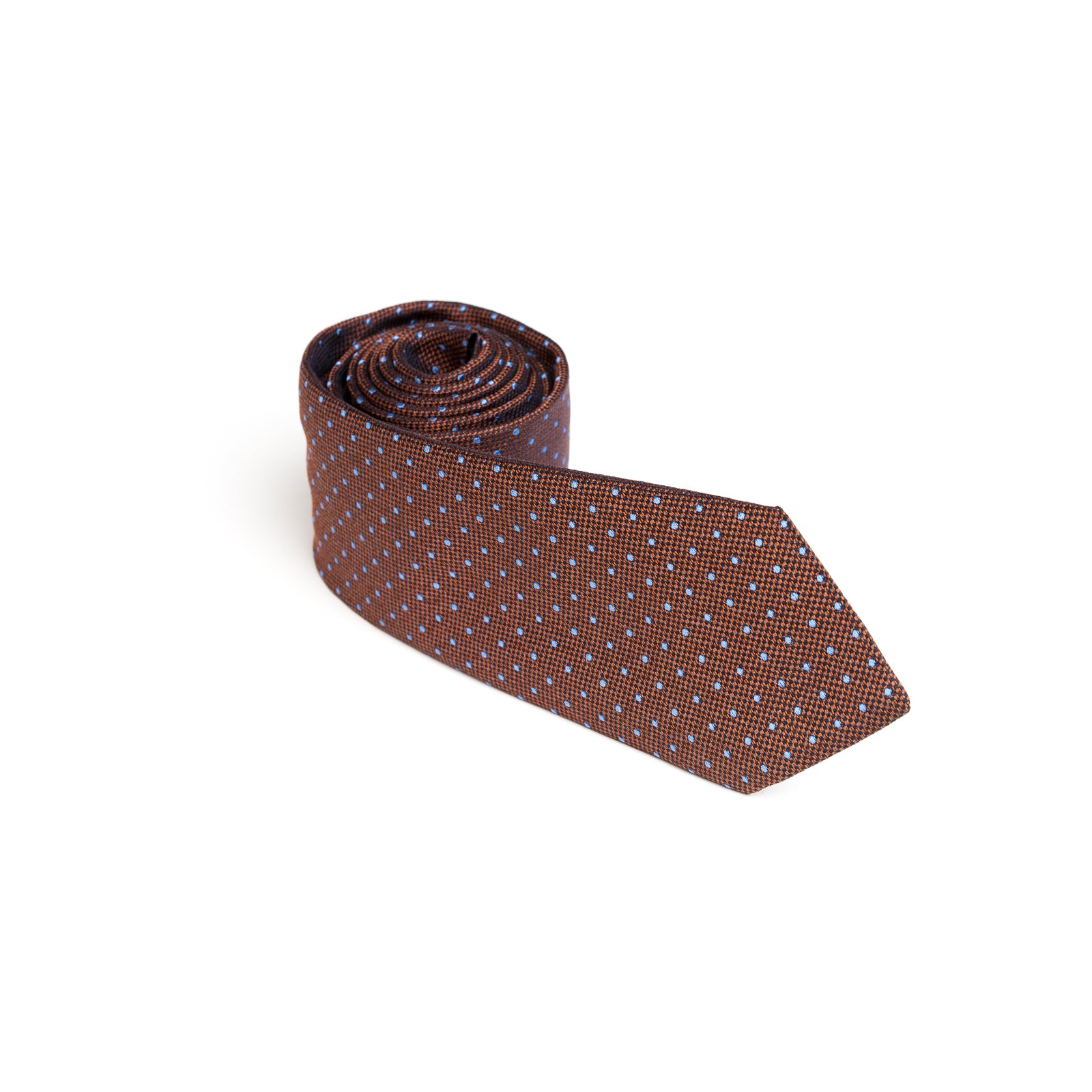 Cravata maro cu buline albastre